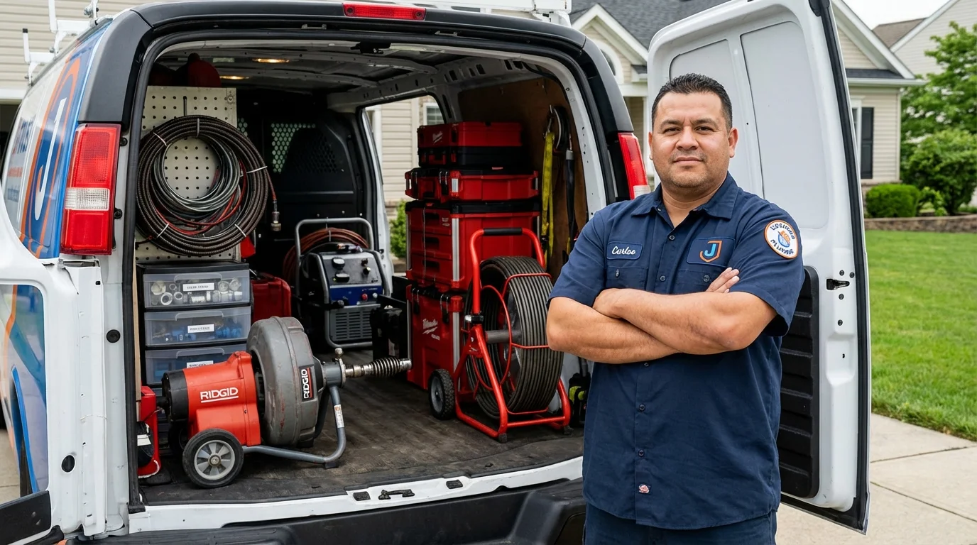 Professional drain cleaning equipment and Johns Plumbing LLC plumber in Brownfield