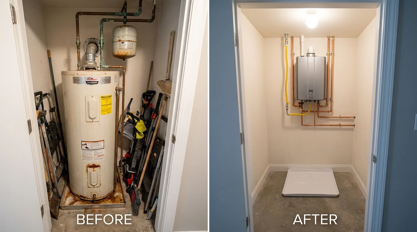 Tank water heater versus wall-mounted tankless unit comparison for Brownfield, TX homeowners