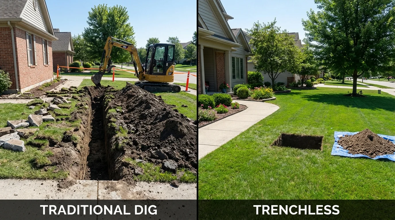 Trenchless sewer repair with minimal yard damage versus traditional excavation in Brownfield, TX